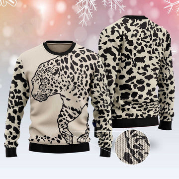 FUNSTUFFPRINT Leopard Pattern Ugly Christmas Sweater, Christmas Sweater, Ugly Sweater, Funny Xmas Sweaters Ugly Sweater