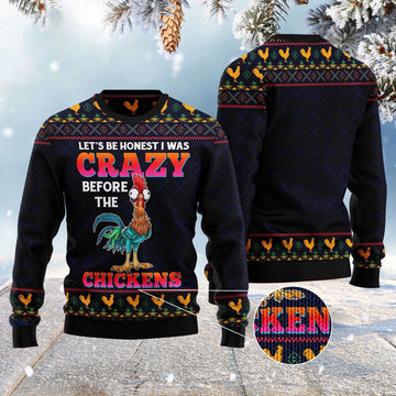 FUNSTUFFPRINT Let'S Be Honest I Was Crazy Before The Chickens Ugly Christmas Sweater, Christmas Sweater, Ugly Sweater, Funny Xmas Sweaters Ugly Sweater