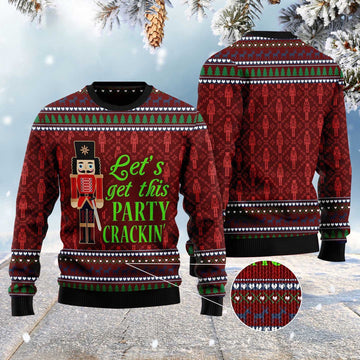 FUNSTUFFPRINT Let'S Get This Party Crackin' Ugly Christmas Sweater, Christmas Sweater, Ugly Sweater, Funny Xmas Sweaters Ugly Sweater