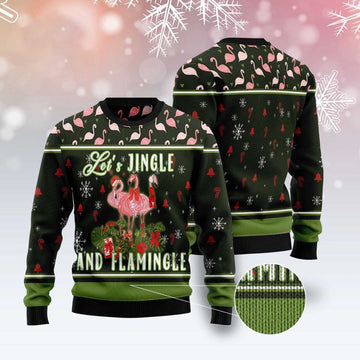 FUNSTUFFPRINT Let'S Jingle And Flamingle Ugly Christmas Sweater, Christmas Sweater, Ugly Sweater, Funny Xmas Sweaters Ugly Sweater