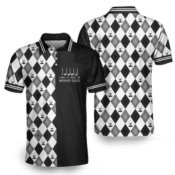 Life Is Full Of Important Choices Golf Polo Shirt, Black And White Golf Pattern Polo Shirt, Best Golf Shirt For Men
