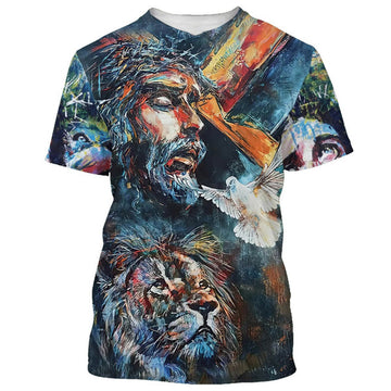 FUNSTUFFPRINT Lion And Jesus Christian 3D T-shirt