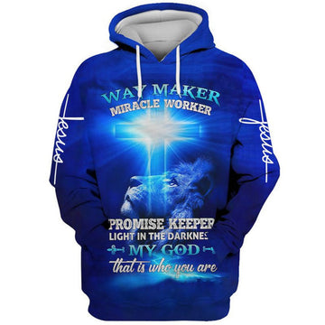 FUNSTUFFPRINT Lion Cross Way Maker Miracle Worker My God That Is Who You Are Hoodie - Men & Women Christian 3D Hoodie and Zip Hoodie