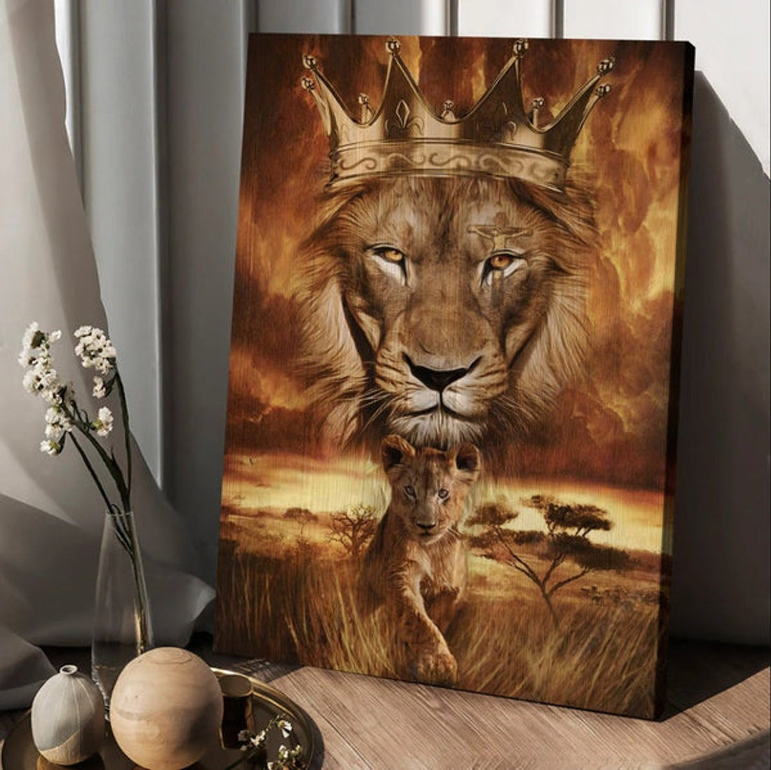 Lion Golden Crown Becoming A King Jesus Canvas Wall Art - Christian Wall Posters - Religious Wall Decor