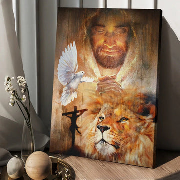 Lion King Dove Jesus Painting Pray For Healing Canvas Wall Art - Christian Wall Posters - Religious Wall Decor