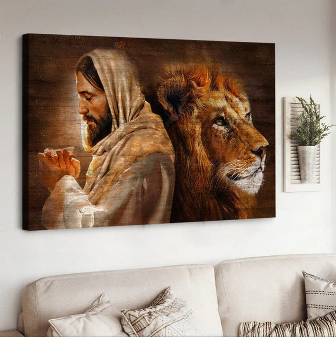 Lion King Of Kings Pray For Healing Jesus Canvas Wall Art - Jesus Canvas Pictures - Christian Wall Posters