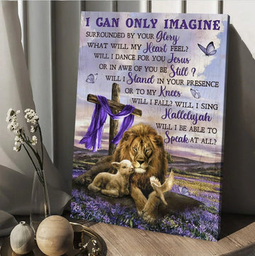 Lion Lavender Field Cross I Can Only Imagine Jesus Canvas Wall Art - Christian Wall Posters - Religious Wall Decor