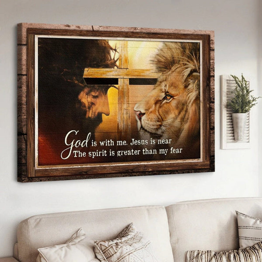 Lion Of Judah God Is With Me Jesus Is Near Canvas Wall Art - Jesus Canvas Pictures - Christian Wall Posters