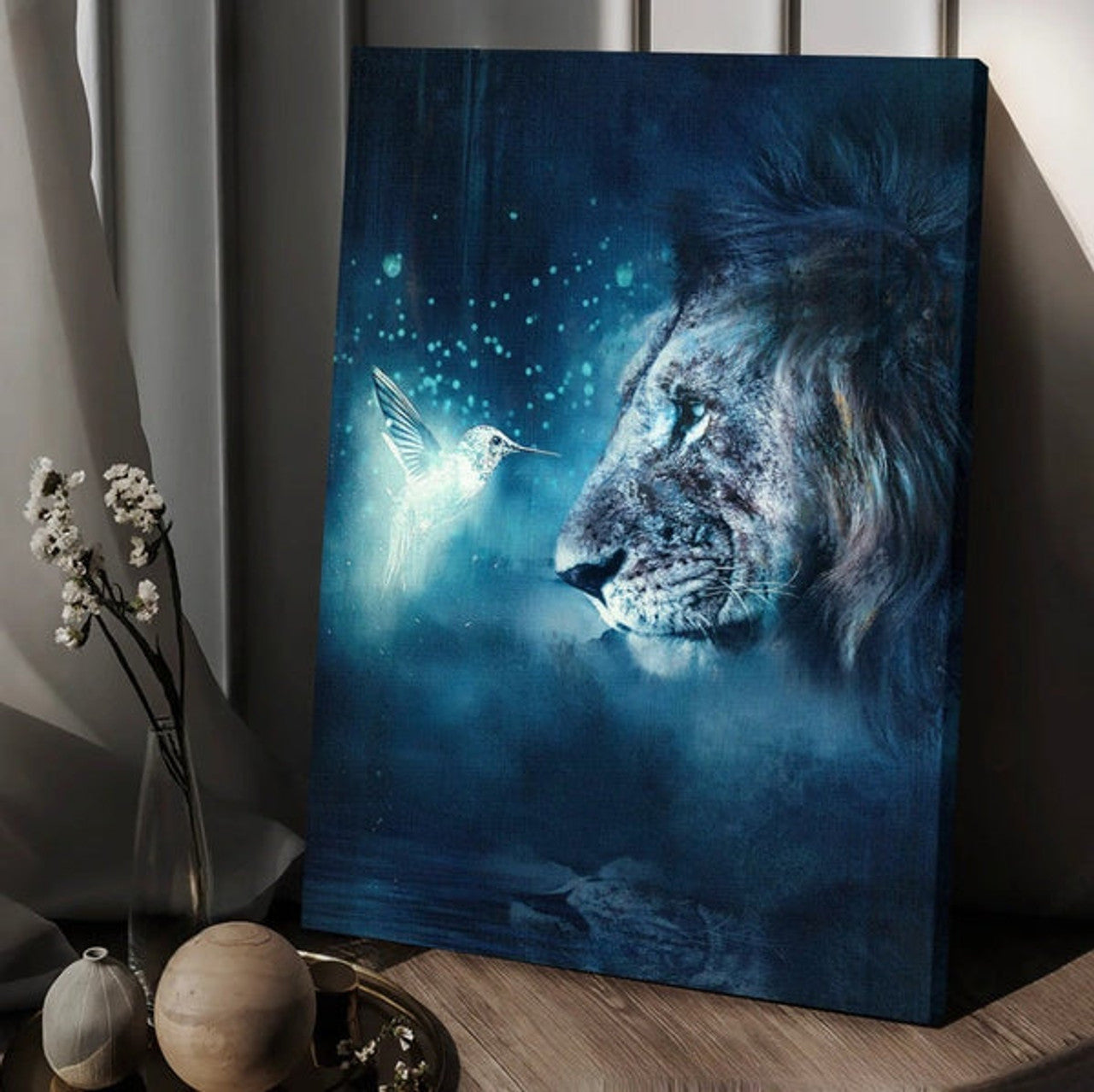 Lion Of Judah Hummingbird Night Light Canvas Wall Art - Christian Wall Posters - Religious Wall Decor