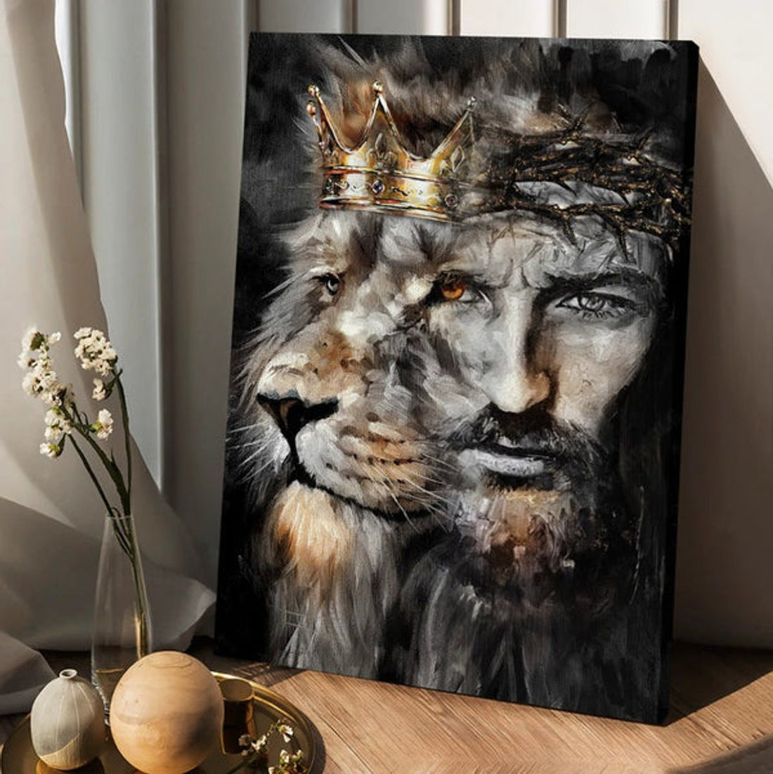 Lion Of Judah Jesus Painting - Unique Crown Canvas Wall Art - Christian Wall Posters - Religious Wall Decor