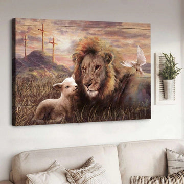 Lion Of Judah Lambs Of God A Peaceful Day Of The Lion And The Lamb Canvas Wall Art - Christian Poster - Religious Wall Decor