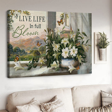 Live Life In Full Bloom, Butterfly Flower, Wall Art Decor Poster and Canvas