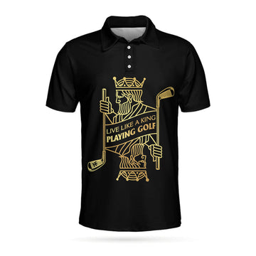 Live Like A King Playing Golf Black And Gold Polo Shirt, Luxury Playing Card Poker Polo Shirt, Best Golf Shirt For Men
