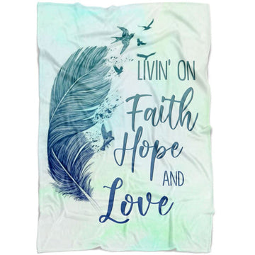 FUNSTUFFPRINT Living On Faith Hope And Love Fleece Blanket - Christian Blanket - Bible Verse Blanket