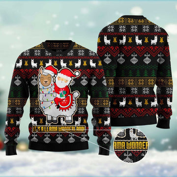 FUNSTUFFPRINT Llama Christmas Sweater, Christmas Sweater, Ugly Sweater, Funny Xmas Sweaters Ugly Sweater