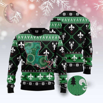 FUNSTUFFPRINT Louisiana Usa Symbols Pattern Ugly Christmas Sweater, Christmas Sweater, Ugly Sweater, Funny Xmas Sweaters Ugly Sweater