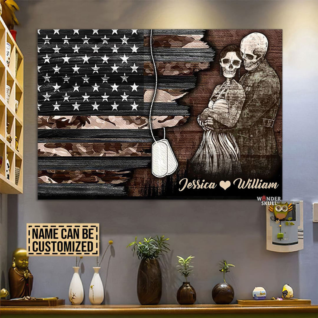 Custom Love Couple, American Flag, Gift For Lover Customized Personalized NAME Poster and Canvas