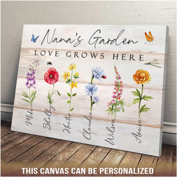 Custom Love Grows Here, Family Poster Customized Personalized NAME Poster and Canvas