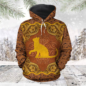 FUNSTUFFPRINT 3D Love Cat Antique Golden All Over 3D Hoodie and Zip Hoodie