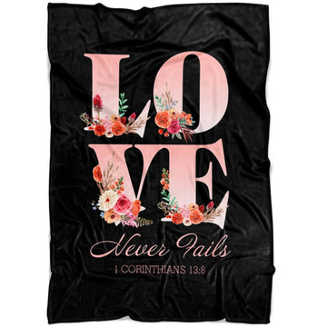 FUNSTUFFPRINT Love Never Fails 1 Corinthians 138 Fleece Blanket - Christian Blanket - Bible Verse Blanket