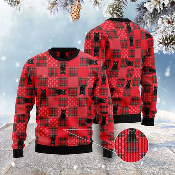 FUNSTUFFPRINT Lovely Pattern Black Cat Ugly Christmas Sweater, Christmas Cat Ugly Sweater, Ugly Cat Xmas Sweater Ugly Sweater