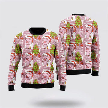 FUNSTUFFPRINT Lovely Pig On Pink Ugly Christmas Sweater, Farm Sweater, Christmas Gift, Best Winter Outfit Christmas Ugly Sweater