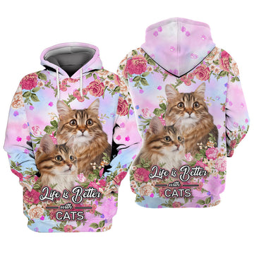 FUNSTUFFPRINT Life Is Better With Cats 3D Hoodie and Zip Hoodie