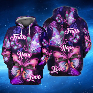 FUNSTUFFPRINT Butterfly Faith Hope Love 86 3D Hoodie and Zip Hoodie