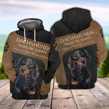 FUNSTUFFPRINT Dachshund Make Me Happy 3D Hoodie and Zip Hoodie