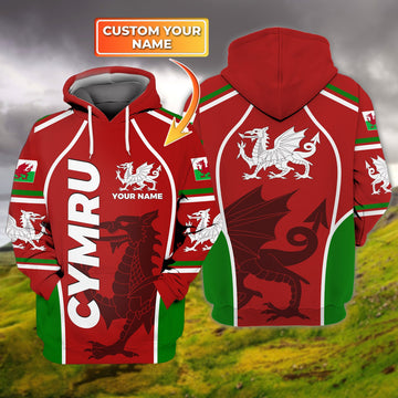 FUNSTUFFPRINT CYMRU DRAGON - Personalized Name 3D Hoodie and Zip Hoodie
