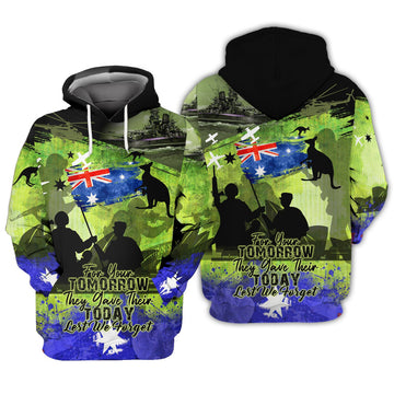 FUNSTUFFPRINT Anzac Day 25th April, Lest We Forget 3D Hoodie and Zip Hoodie