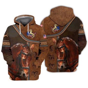 FUNSTUFFPRINT Brown Horse 3D Hoodie and Zip Hoodie