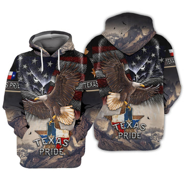 FUNSTUFFPRINT Eagle Texas, Texas Pride, 3D Full Print 3D Hoodie and Zip Hoodie