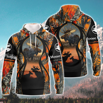 FUNSTUFFPRINT Moose Hunting 3D Hoodie and Zip Hoodie