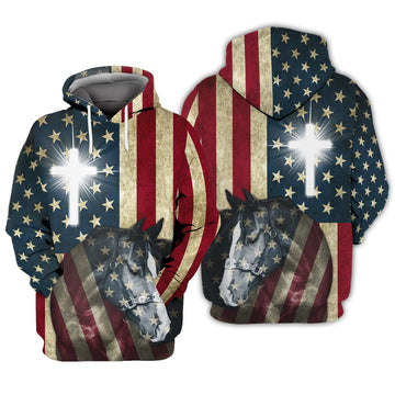 FUNSTUFFPRINT HORSE - US FLAG - MITRU 3D Hoodie and Zip Hoodie