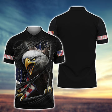 FUNSTUFFPRINT Eagle American Pride Polo Shirt Size S-5XL