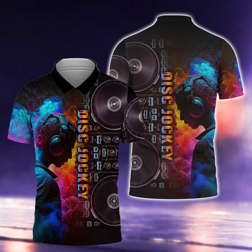FUNSTUFFPRINT Disc Jockey Music 3D All Over Print Polo Shirt Size S-5XL