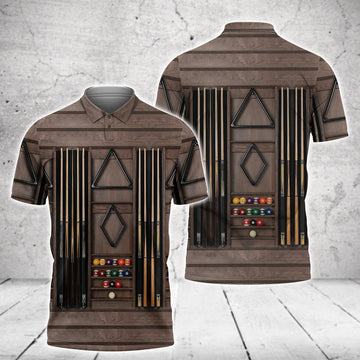 Personalized Billiard Tool Wooden Pattern Polo Shirt, Funny Idea Shirt for Billiards