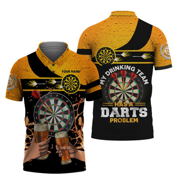 FUNSTUFFPRINT Personalized Name My Drinking Team Has A Darts Problem Polo Shirt Size S-5XL