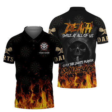FUNSTUFFPRINT Personalized Name Death Smile At All Of Us, Only The Darts Player Smile Back Polo Shirt Size S-5XL