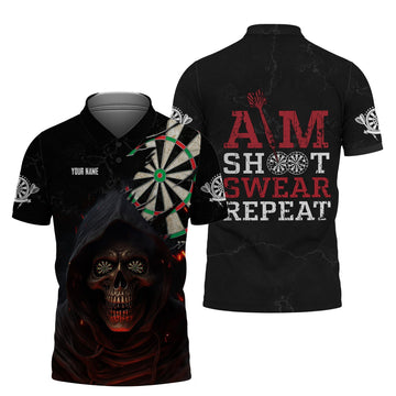 FUNSTUFFPRINT Personalized Name Aim Shoot Swear Repeat Polo Shirt Size S-5XL