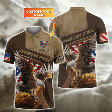 FUNSTUFFPRINT American Pride, Eagle, Personalized Name 3D Polo Shirt 11