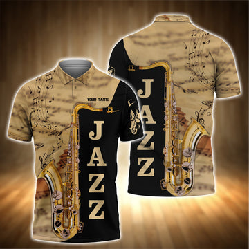FUNSTUFFPRINT Saxophone Jazz Personalized Name 3D All Over Print Polo Shirt Size S-5XL