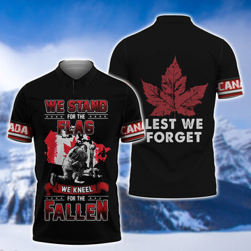 FUNSTUFFPRINT We Knell For The Fallen Remembrance Day Veterans Canada 3D All Over Print Polo Shirt Size S-5XL