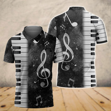 FUNSTUFFPRINT Piano Music 3D Printed Shirts Gift for Piano Lover Multicolor Polo Shirt Size S-5XL