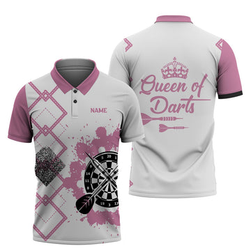 FUNSTUFFPRINT Personalized Name Queen Of Darts 3D All Over Print Polo Shirt Size S-5XL