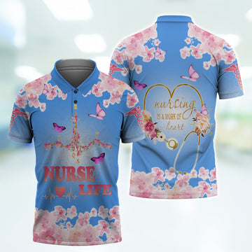 FUNSTUFFPRINT Nursing Is A Work Of Heart Nurse Polo Shirt Size S-5XL