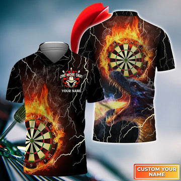 FUNSTUFFPRINT Thunder Flame Bullseye Dartboard Personalized Name 3D Dragon And Darts Polo Shirt For Dart Team Player