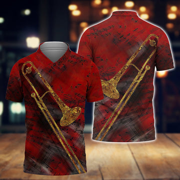 FUNSTUFFPRINT Trombone Red Music Polo Shirt Size S-5XL