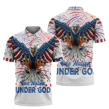 FUNSTUFFPRINT Independence Day Is Coming Ealge One Nation Under God 3D Polo Shirt Full Print